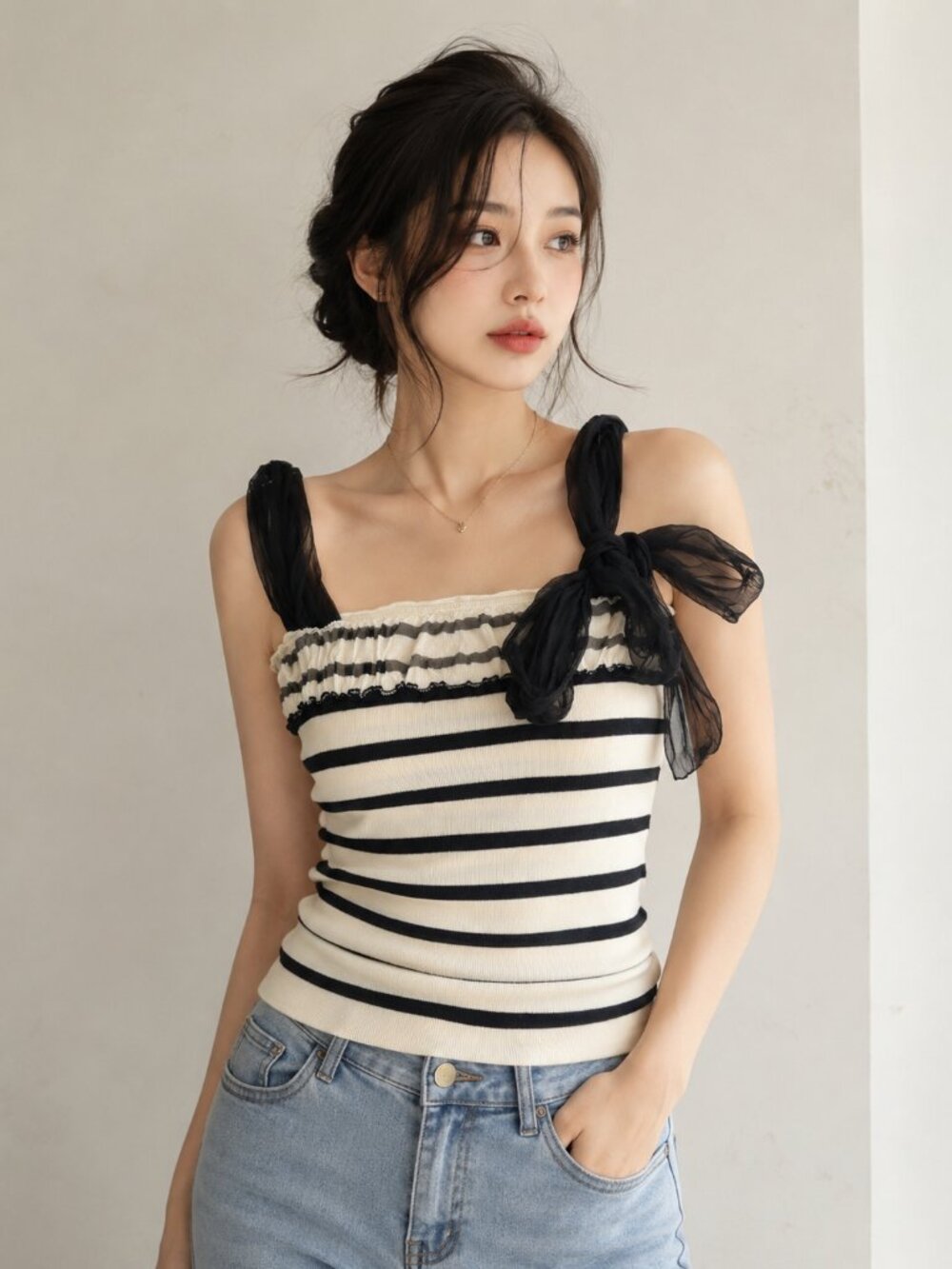 Etcetera 100% Tussah Silk Black/Cream Striped Timeless Old Money Top Sz S